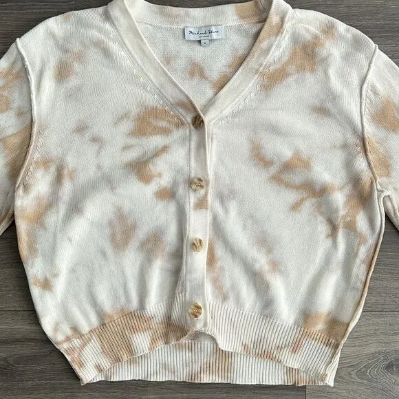 MICHAEL STARS Rylie Tie Dye Cardigan Medium Relaxed Neutral Beige Boho Workwear
