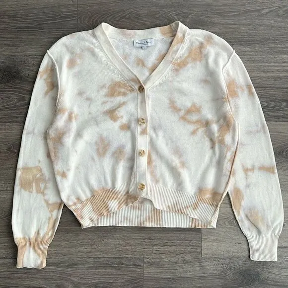 MICHAEL STARS Rylie Tie Dye Cardigan Medium Relaxed Neutral Beige Boho Workwear