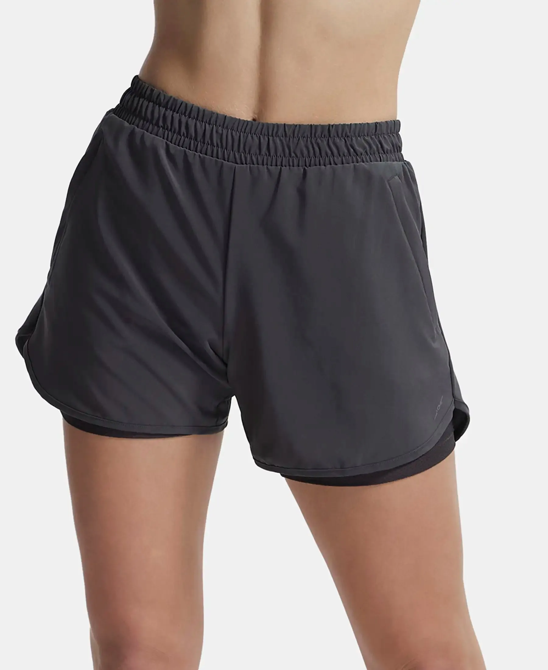 Microfiber Elastane Stretch Double Layered Woven Fabric Regular Fit Shorts with Zipper Pockets - Forged Iron