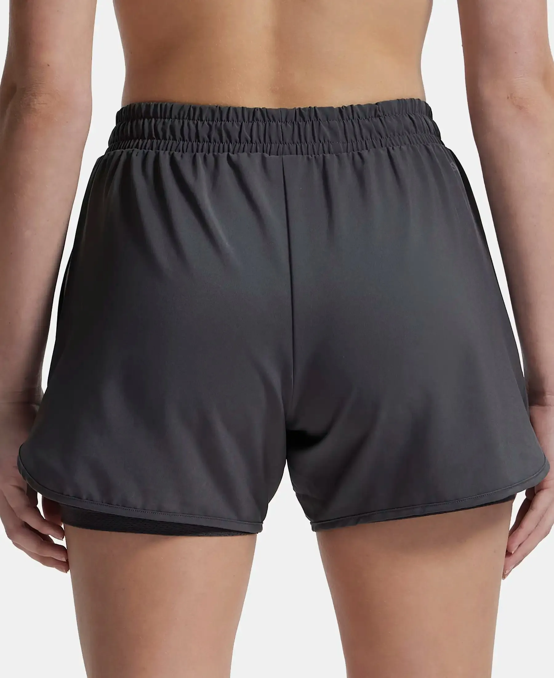 Microfiber Elastane Stretch Double Layered Woven Fabric Regular Fit Shorts with Zipper Pockets - Forged Iron