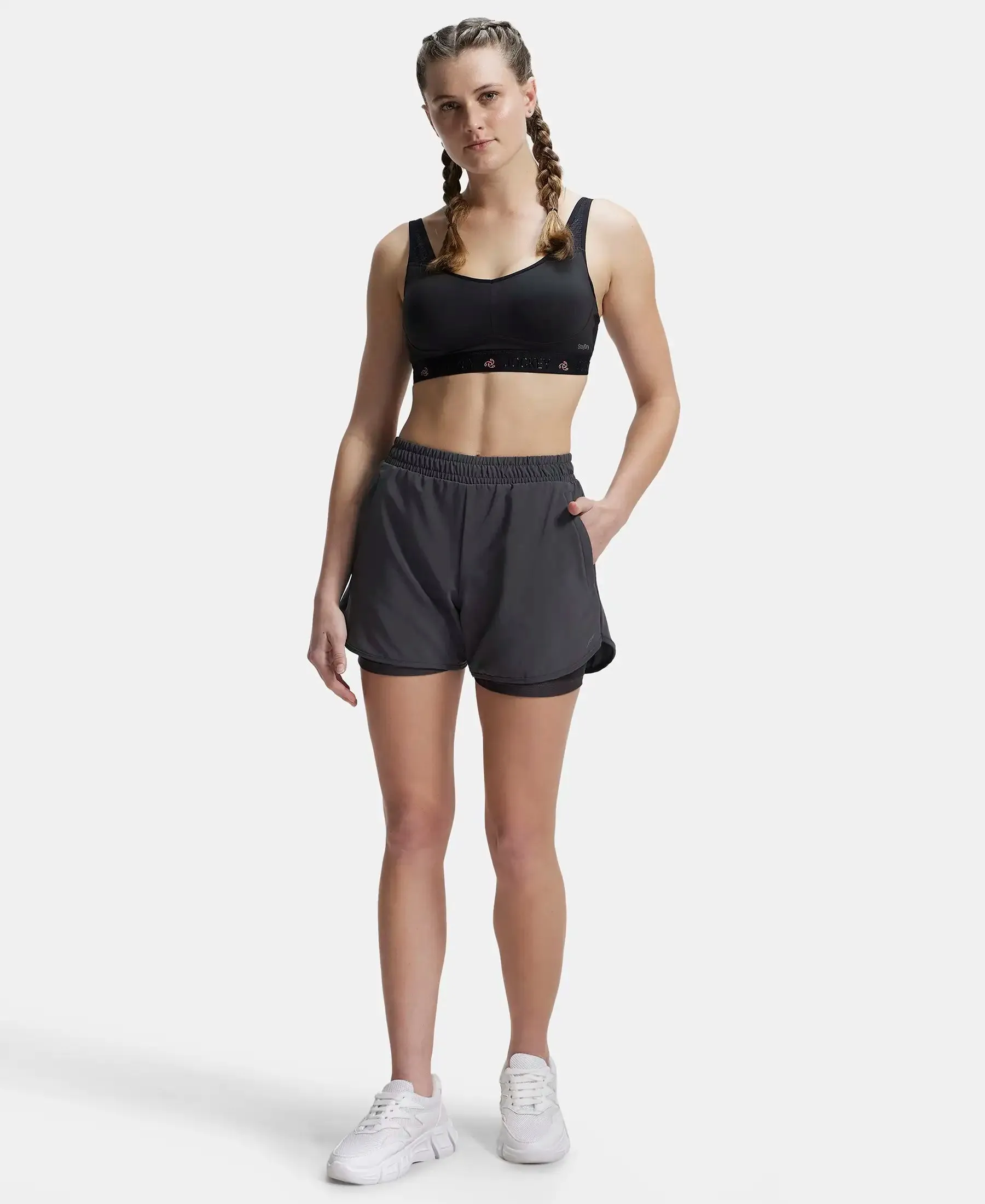Microfiber Elastane Stretch Double Layered Woven Fabric Regular Fit Shorts with Zipper Pockets - Forged Iron