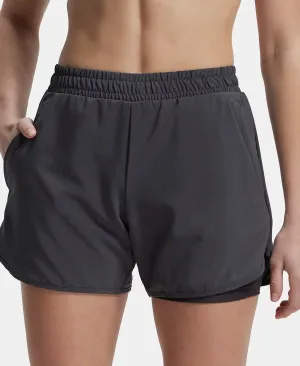 Microfiber Elastane Stretch Double Layered Woven Fabric Regular Fit Shorts with Zipper Pockets - Forged Iron