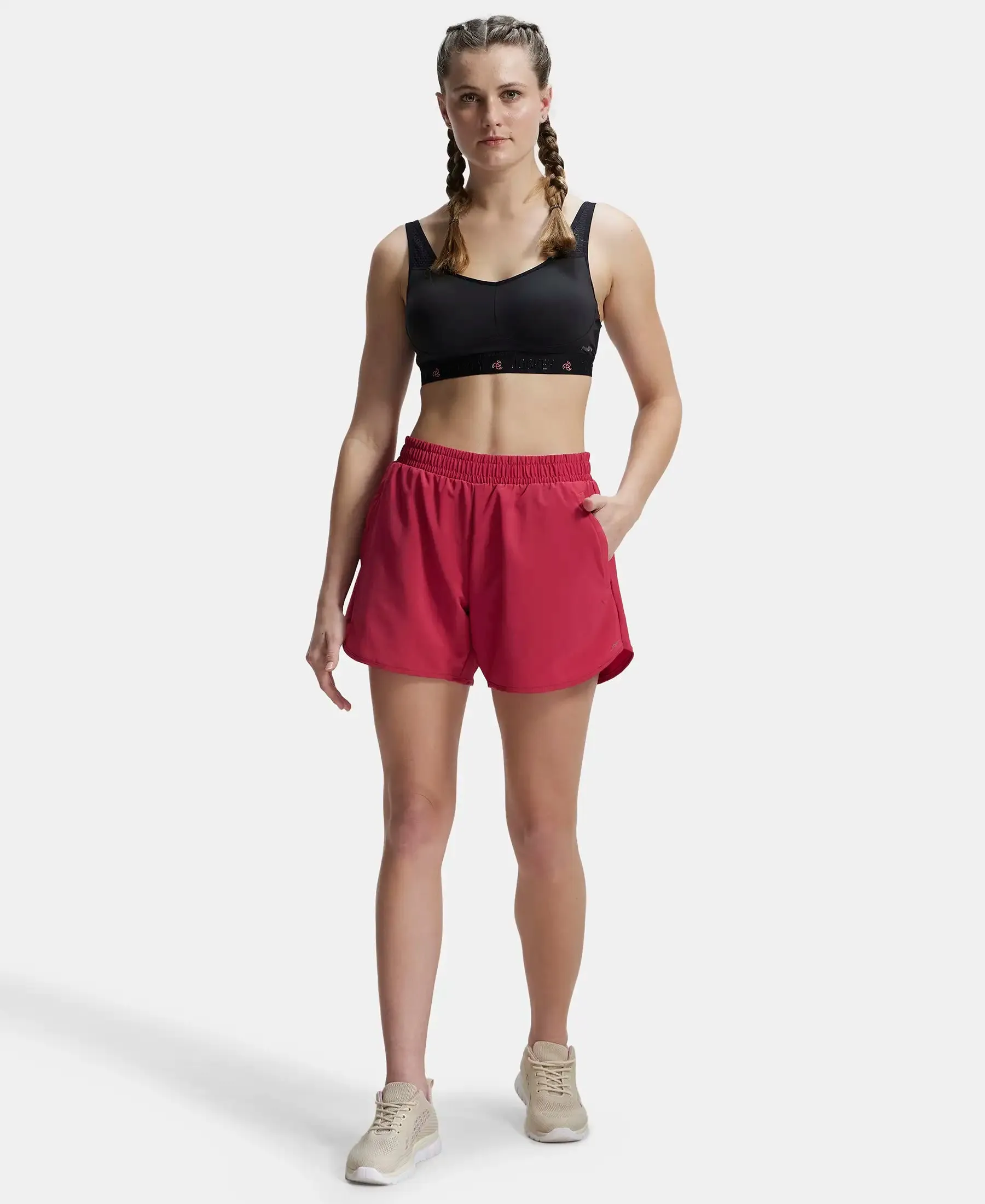 Microfiber Elastane Stretch Double Layered Woven Fabric Regular Fit Shorts with Zipper Pockets - Granita