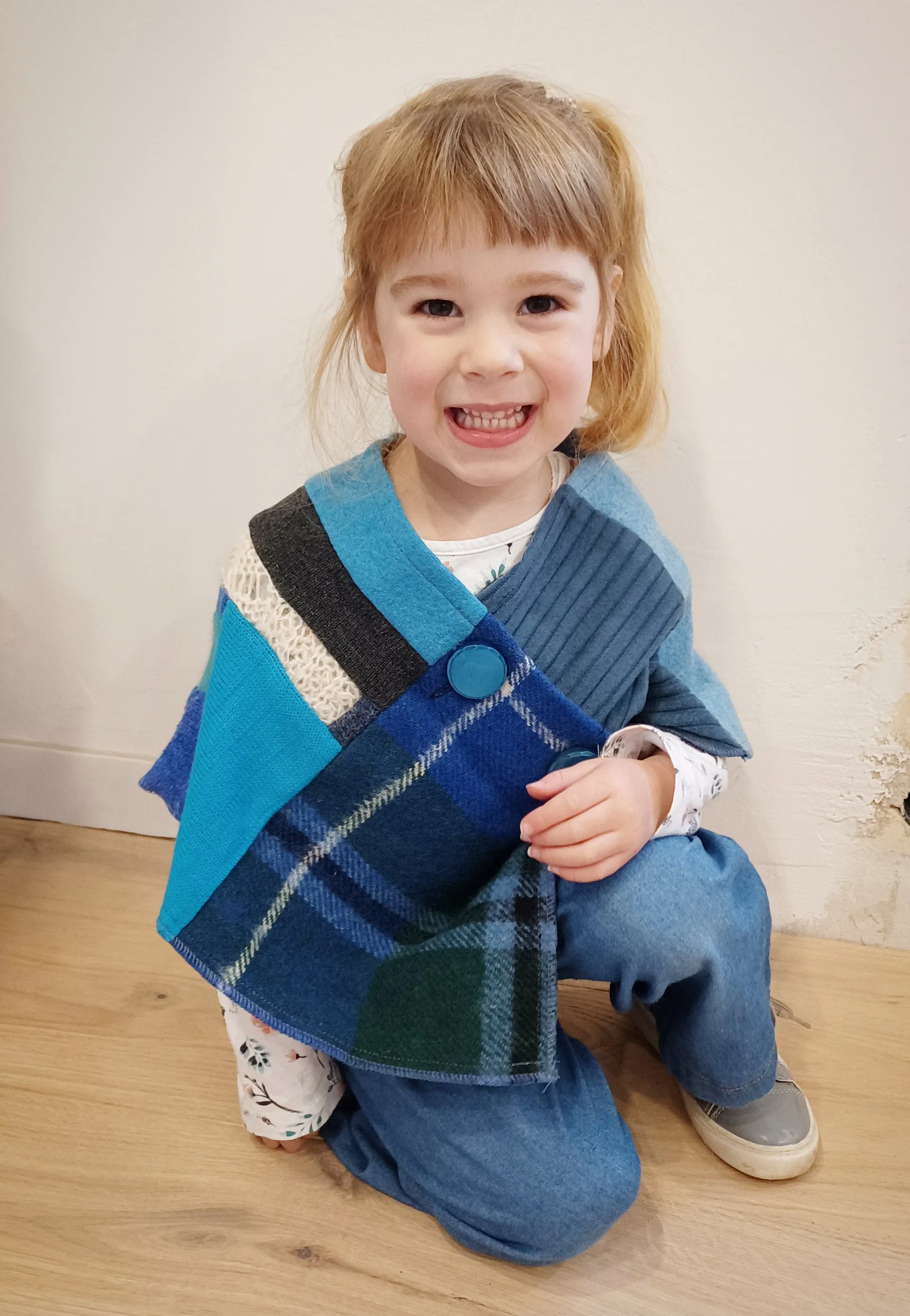 Mini Bluebird Upcycled Patchwork Poncho