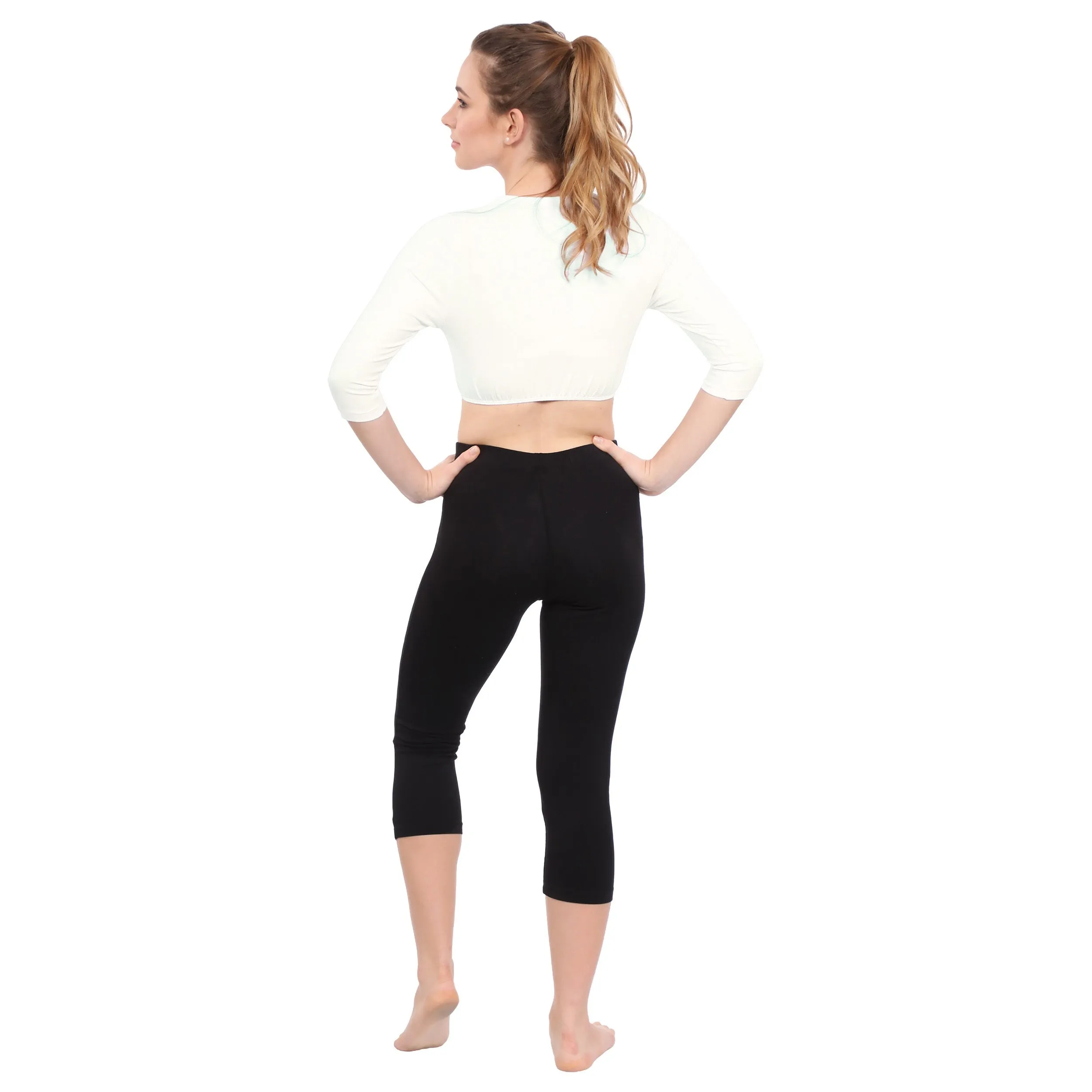 Modest Neck Cropped Layering Tank - Cotton Spandex 3/4 Sleeve Shell Top