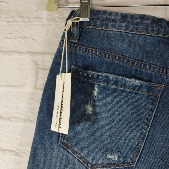 MS BlankNYC Women's The Warren Distressed Blue Ground Rules Denim Shorts NWT 26