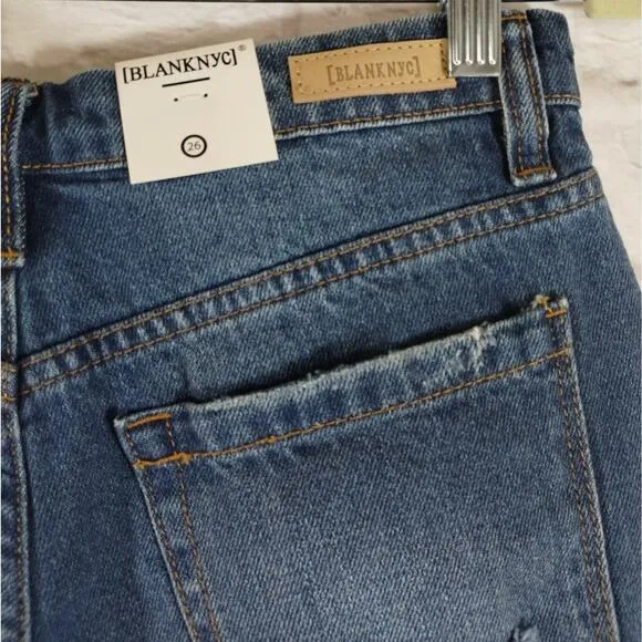 MS BlankNYC Women's The Warren Distressed Blue Ground Rules Denim Shorts NWT 26