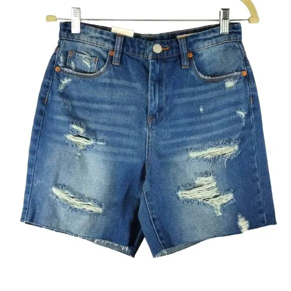 MS BlankNYC Women's The Warren Distressed Blue Ground Rules Denim Shorts NWT 26
