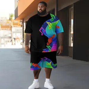 Music Print Short Sleeve T-Shirt Shorts Oversized Set 2404000917