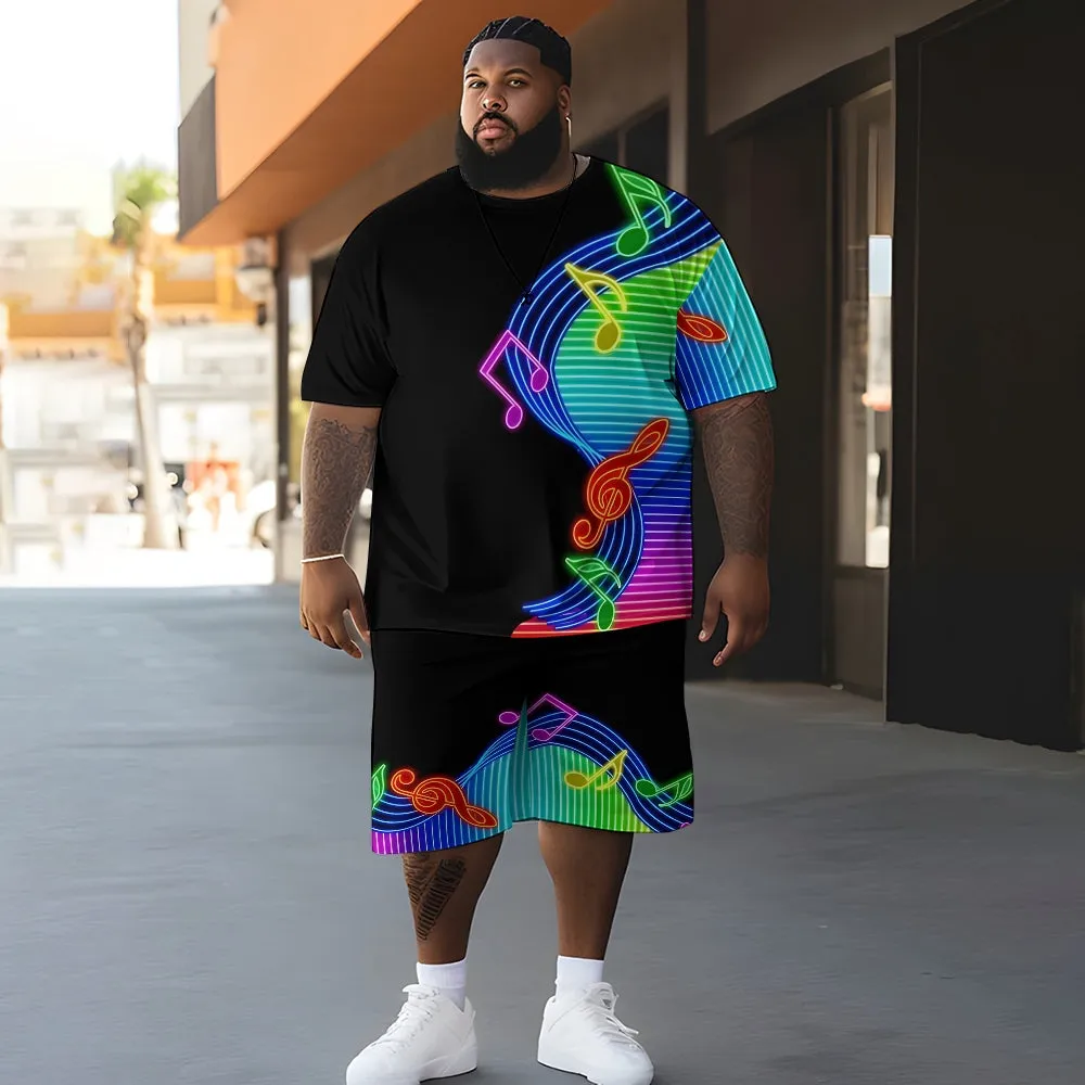 Music Print Short Sleeve T-Shirt Shorts Oversized Set 2404000917