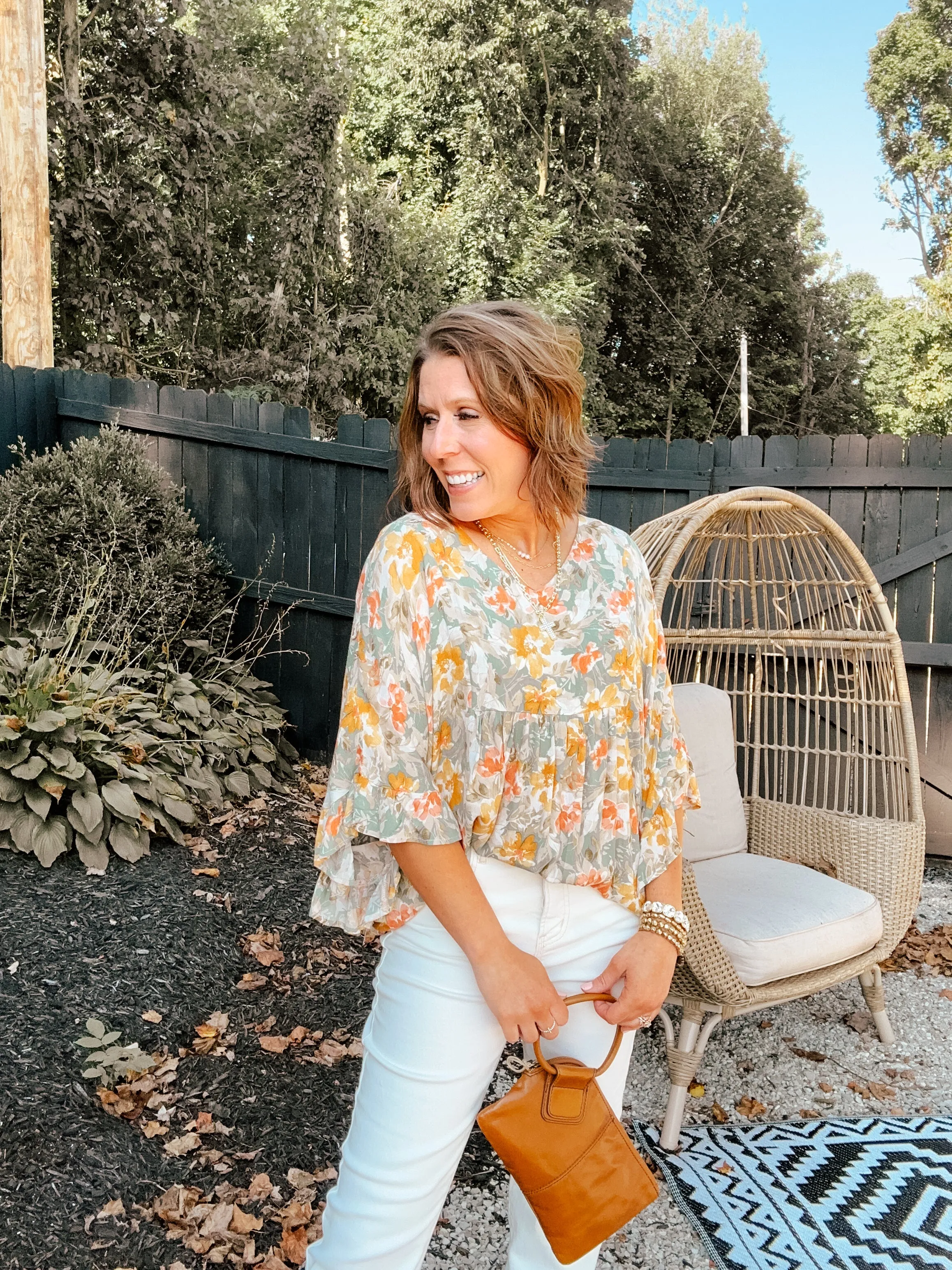 Mustard   Mint Floral Flutter Top