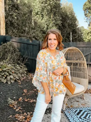 Mustard   Mint Floral Flutter Top