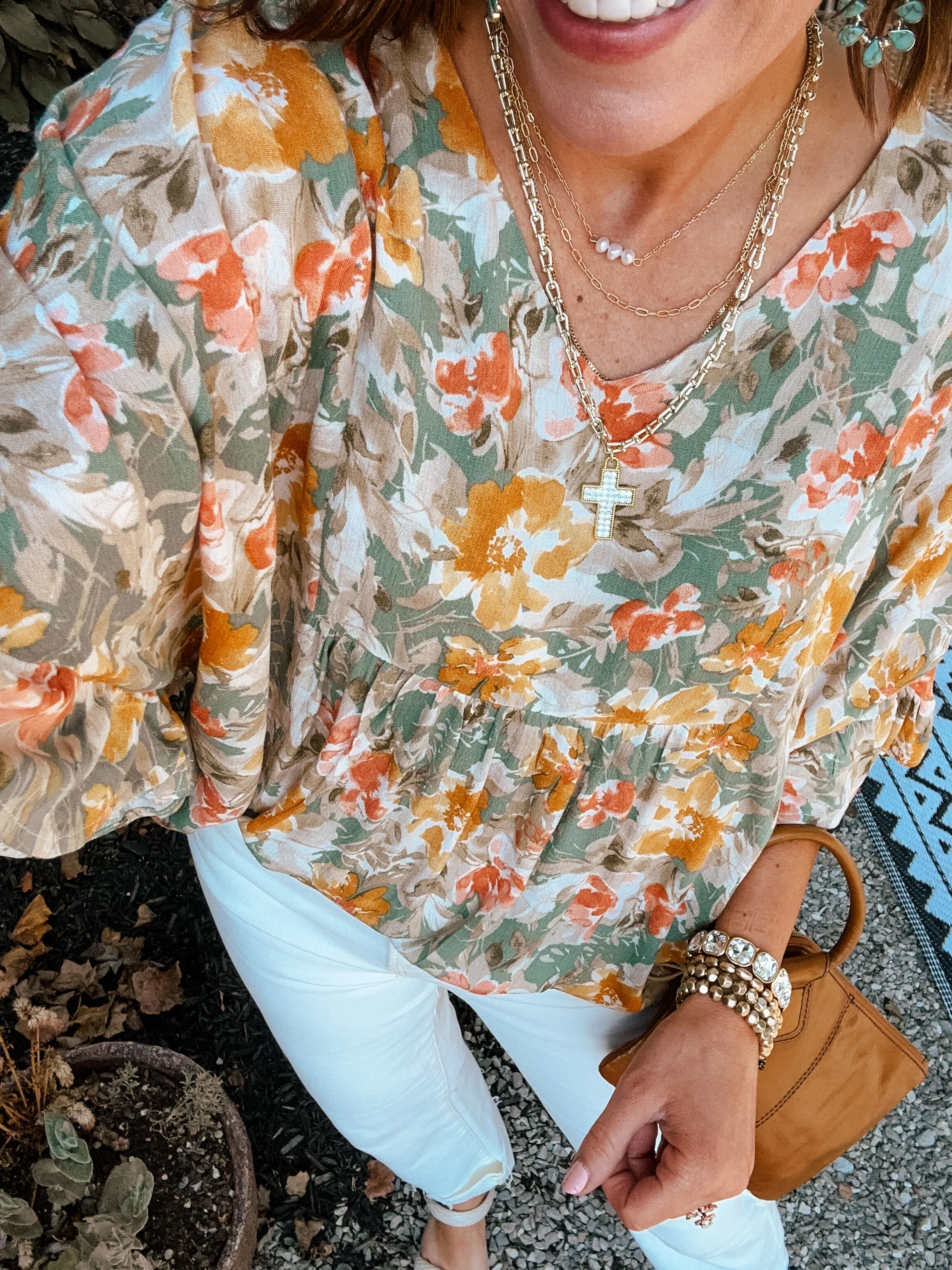 Mustard   Mint Floral Flutter Top