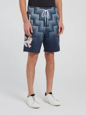 Navy Printed Drawstring Shorts