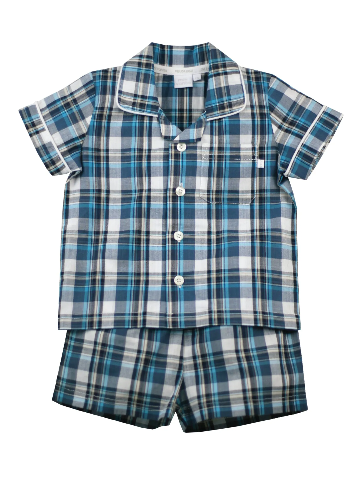 Navy White Turquoise Summer Shortie Traditional Pyjama