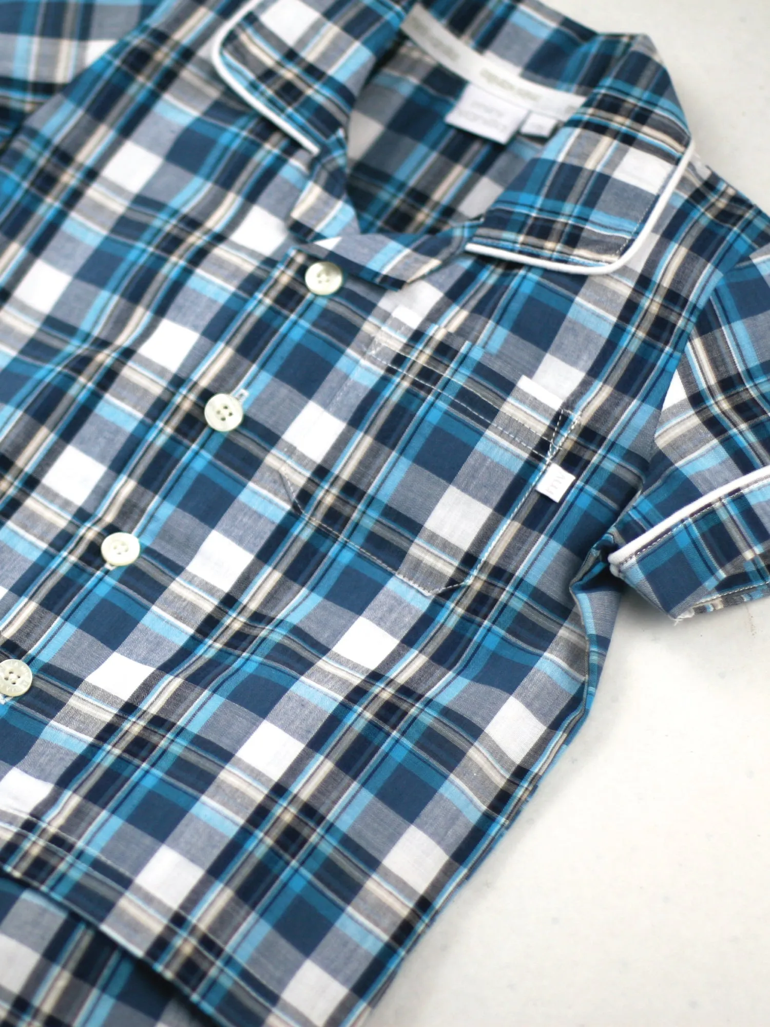Navy White Turquoise Summer Shortie Traditional Pyjama