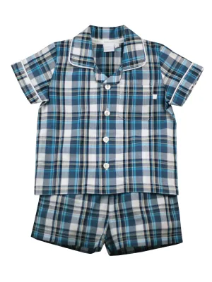 Navy White Turquoise Summer Shortie Traditional Pyjama