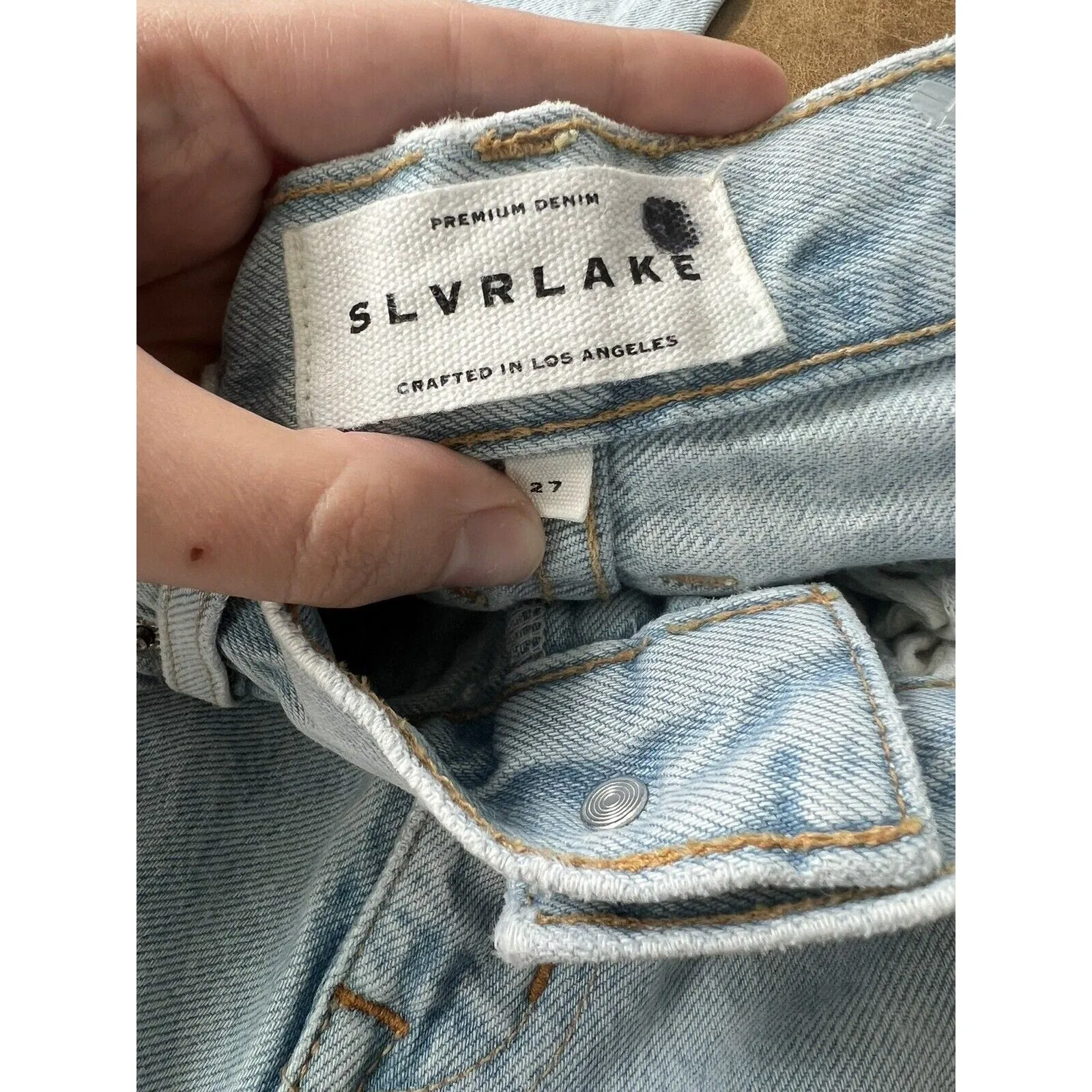 NEW SLVRLAKE Women's London High-Rise Straight Leg Jeans – "Heartache" Distressed – Size 27