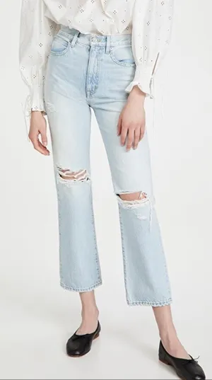 NEW SLVRLAKE Women's London High-Rise Straight Leg Jeans – "Heartache" Distressed – Size 27