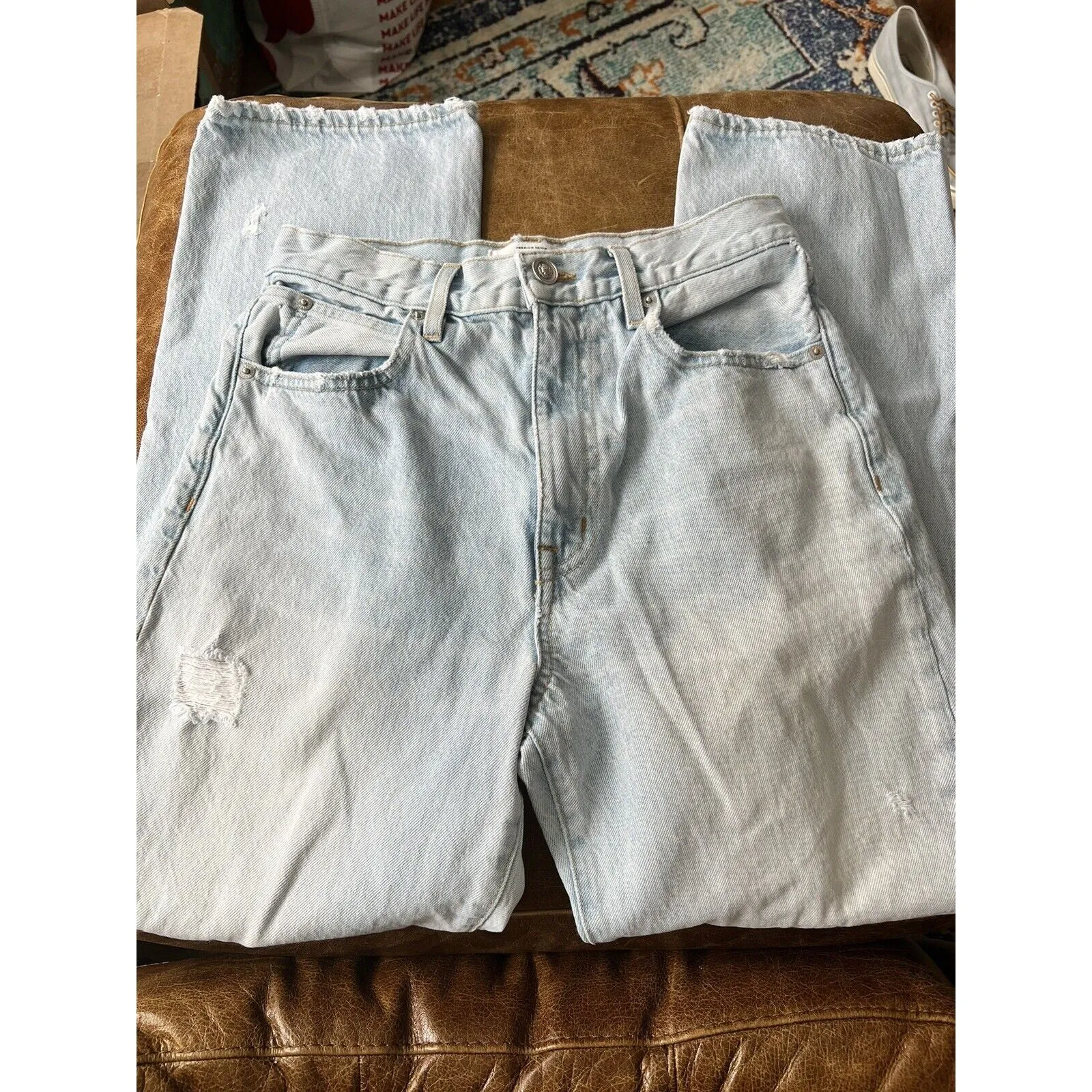 NEW SLVRLAKE Women's London High-Rise Straight Leg Jeans – "Heartache" Distressed – Size 27