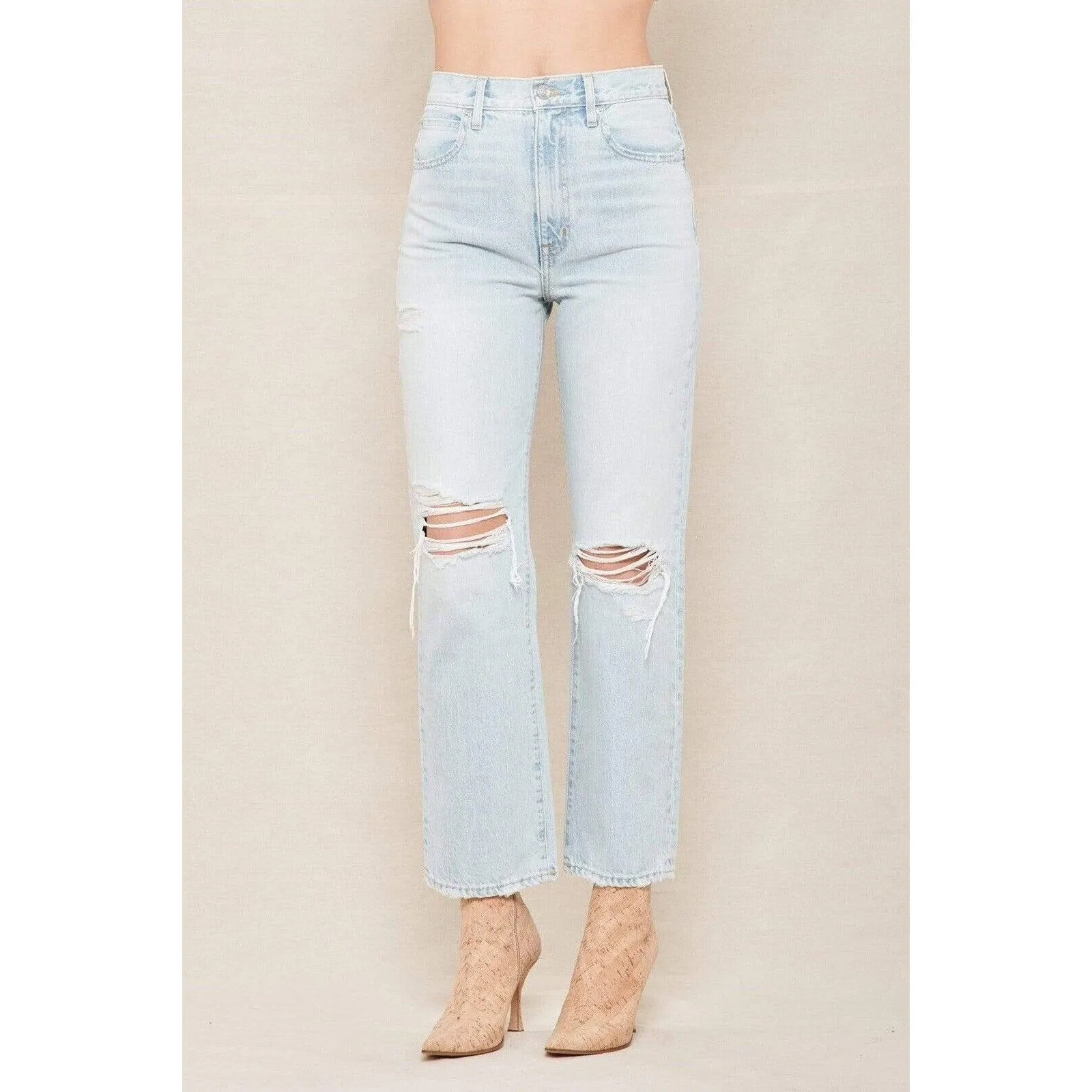 NEW SLVRLAKE Women's London High-Rise Straight Leg Jeans – "Heartache" Distressed – Size 27