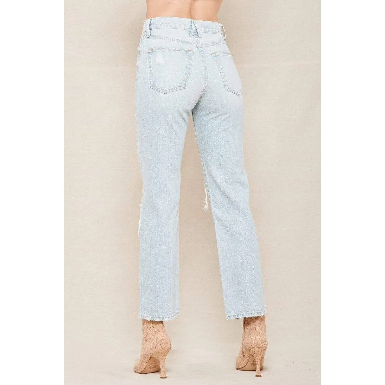 NEW SLVRLAKE Women's London High-Rise Straight Leg Jeans – "Heartache" Distressed – Size 27