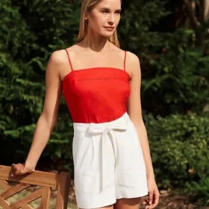 NWT ANTONIO MELANI “Amee” Belted Linen Shorts in White, Size 14