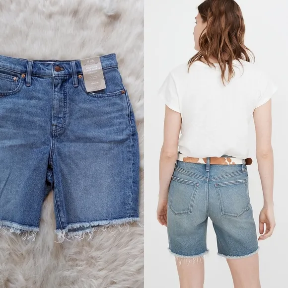 NWT Madewell High-Rise Mid-Length Denim Shorts in Bonet Wash Size 26