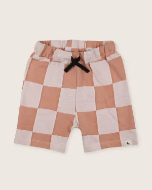 Orange Bold Check Print Shorts