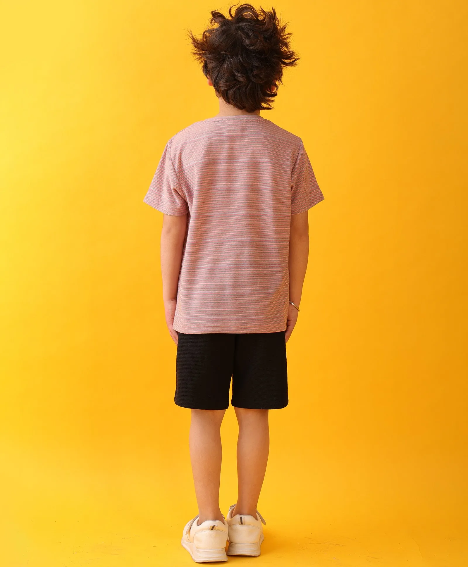 ORANGE STRIPES BLACK BOYS SHORTS SET - ORANGE/BLACK