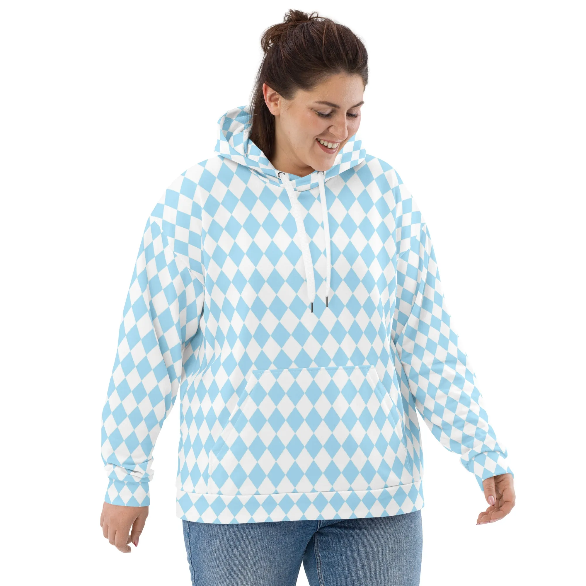 Oz Baby Blue   White Diamond Checkered Eco Hoodie