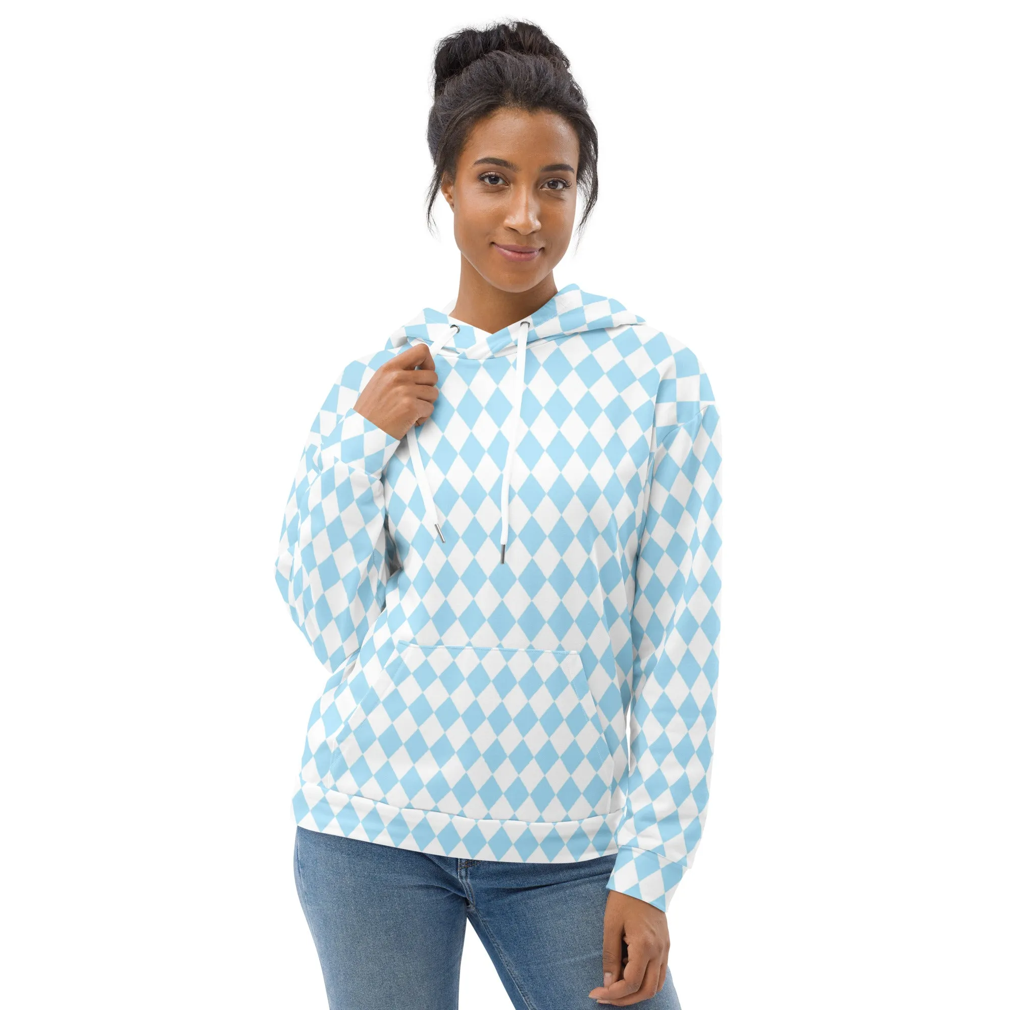 Oz Baby Blue   White Diamond Checkered Eco Hoodie