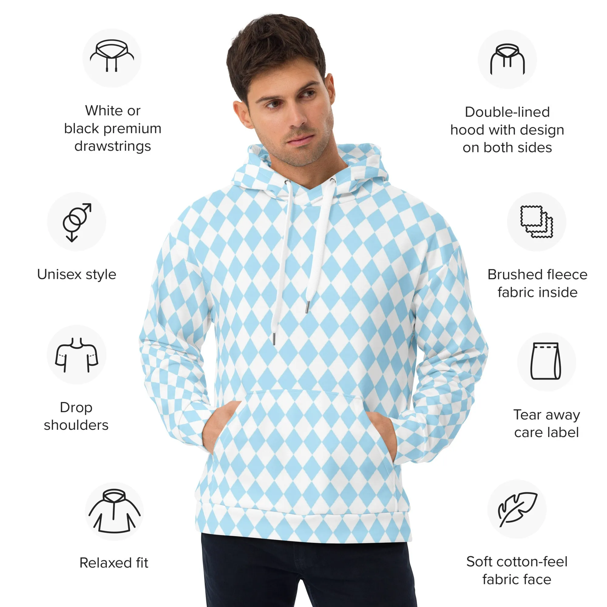 Oz Baby Blue   White Diamond Checkered Eco Hoodie