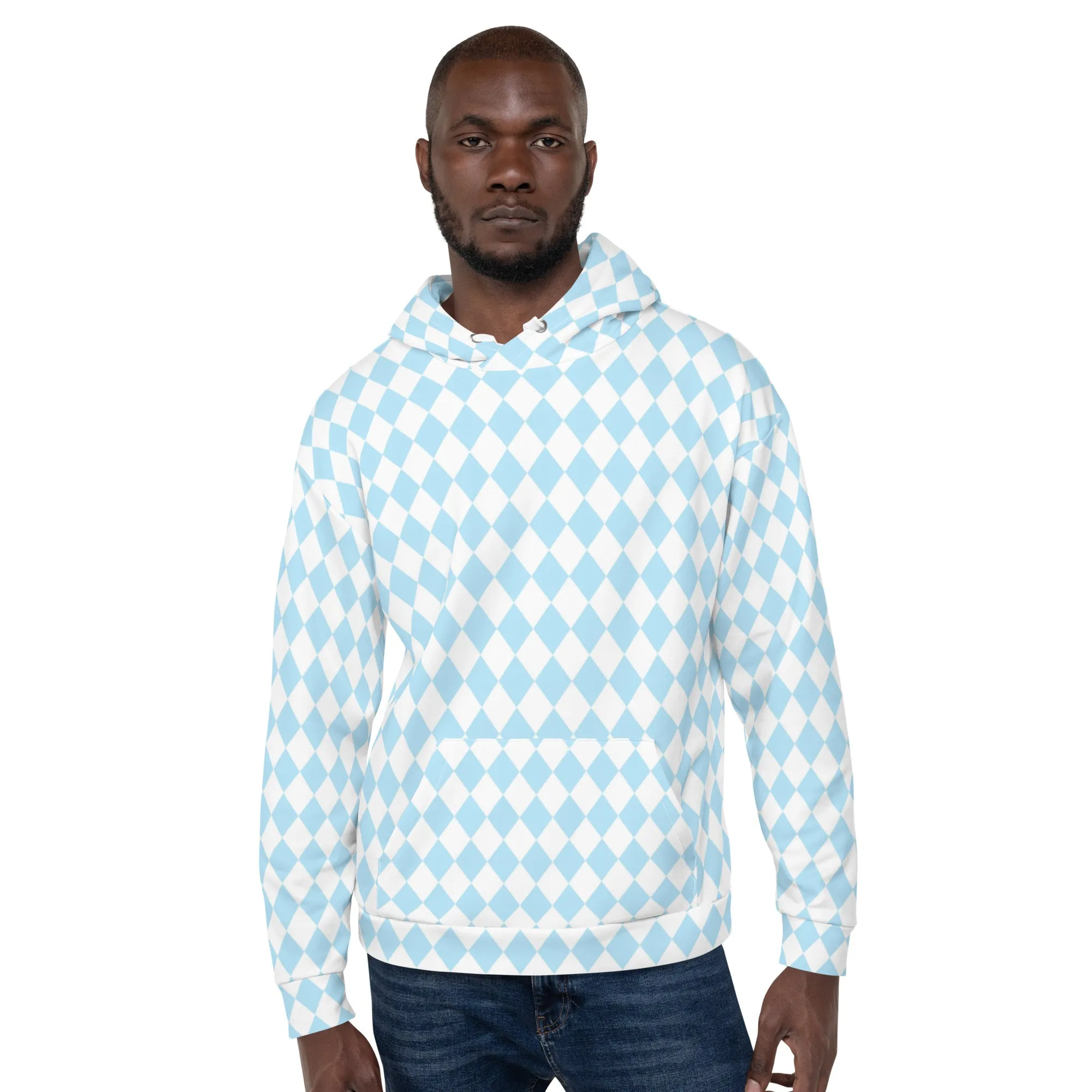Oz Baby Blue   White Diamond Checkered Eco Hoodie