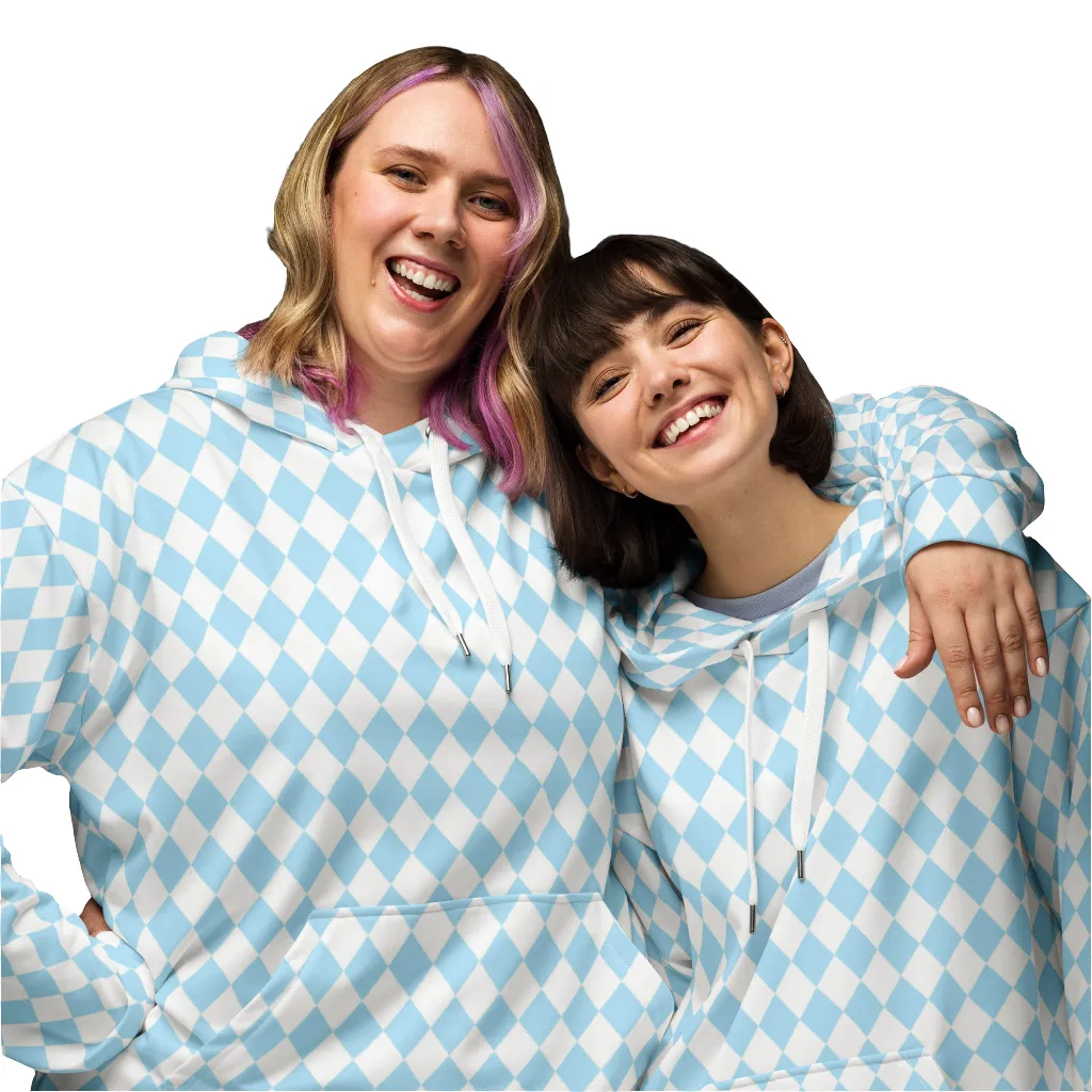 Oz Baby Blue   White Diamond Checkered Eco Hoodie