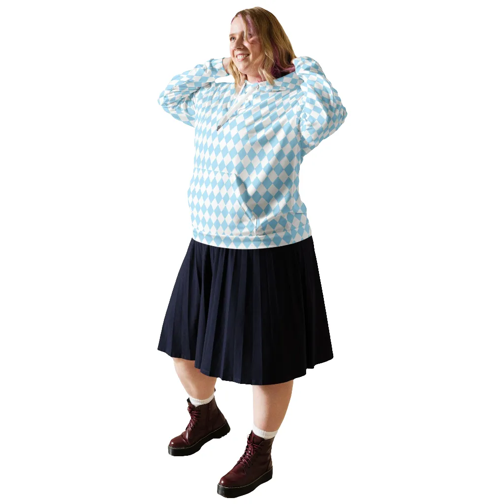Oz Baby Blue   White Diamond Checkered Eco Hoodie