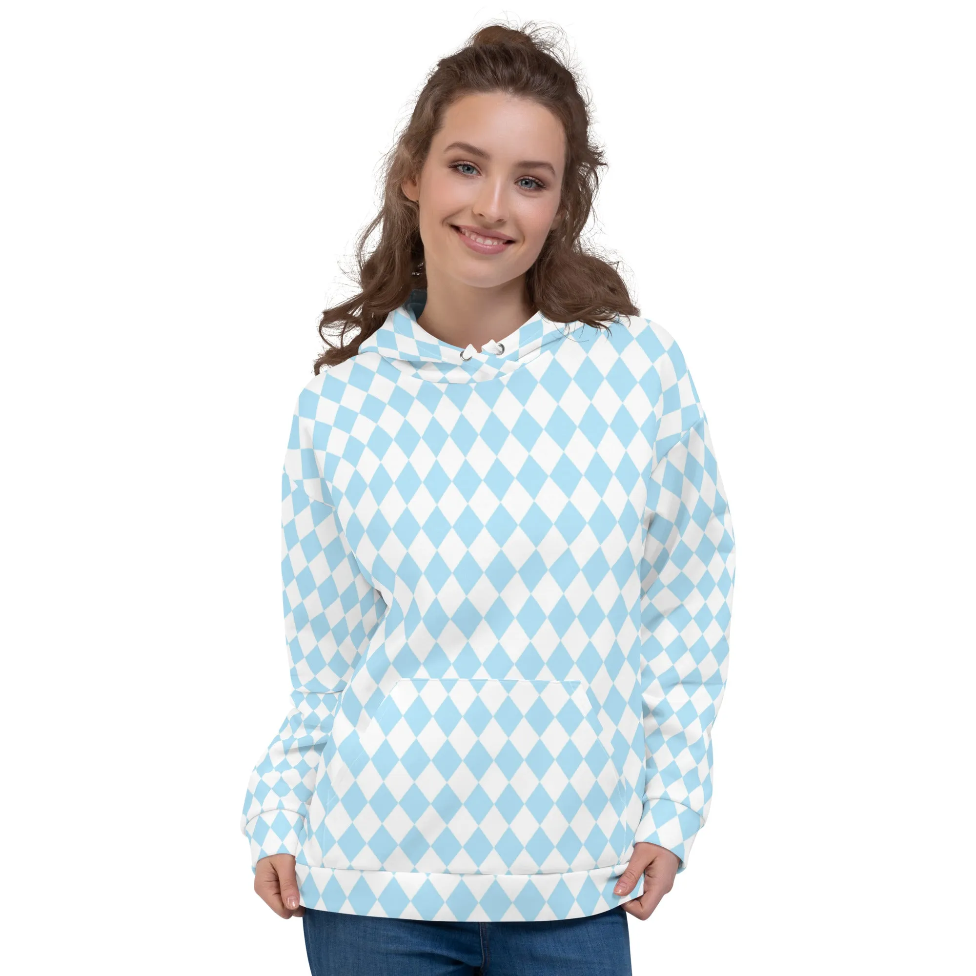 Oz Baby Blue   White Diamond Checkered Eco Hoodie