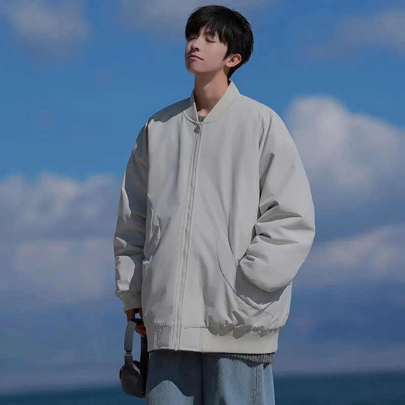 Padded and Thickened Solid Color Varsity Jacket for Men