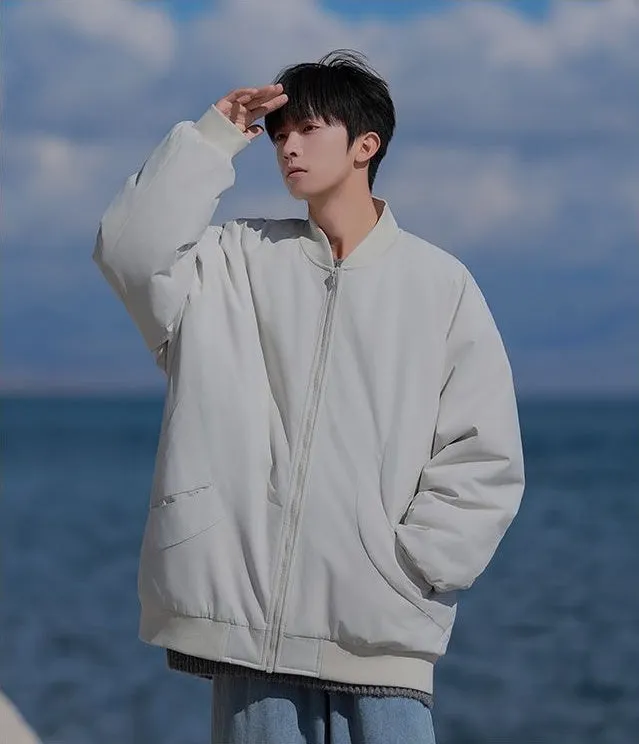 Padded and Thickened Solid Color Varsity Jacket for Men