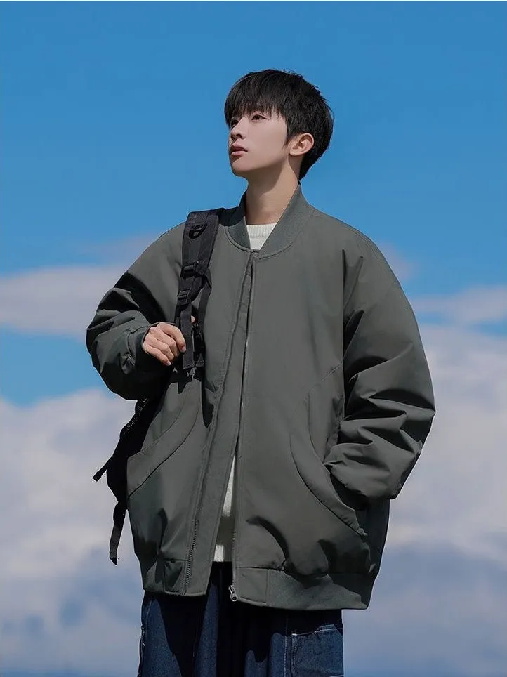 Padded and Thickened Solid Color Varsity Jacket for Men