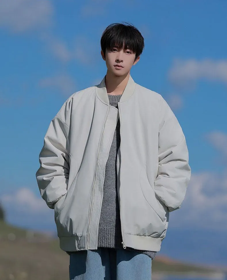 Padded and Thickened Solid Color Varsity Jacket for Men