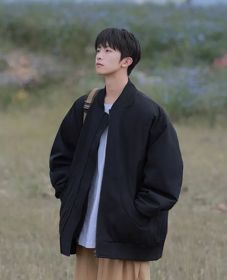Padded and Thickened Solid Color Varsity Jacket for Men
