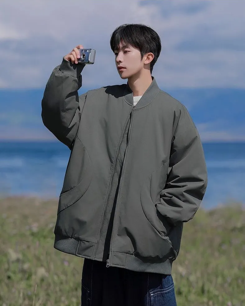 Padded and Thickened Solid Color Varsity Jacket for Men