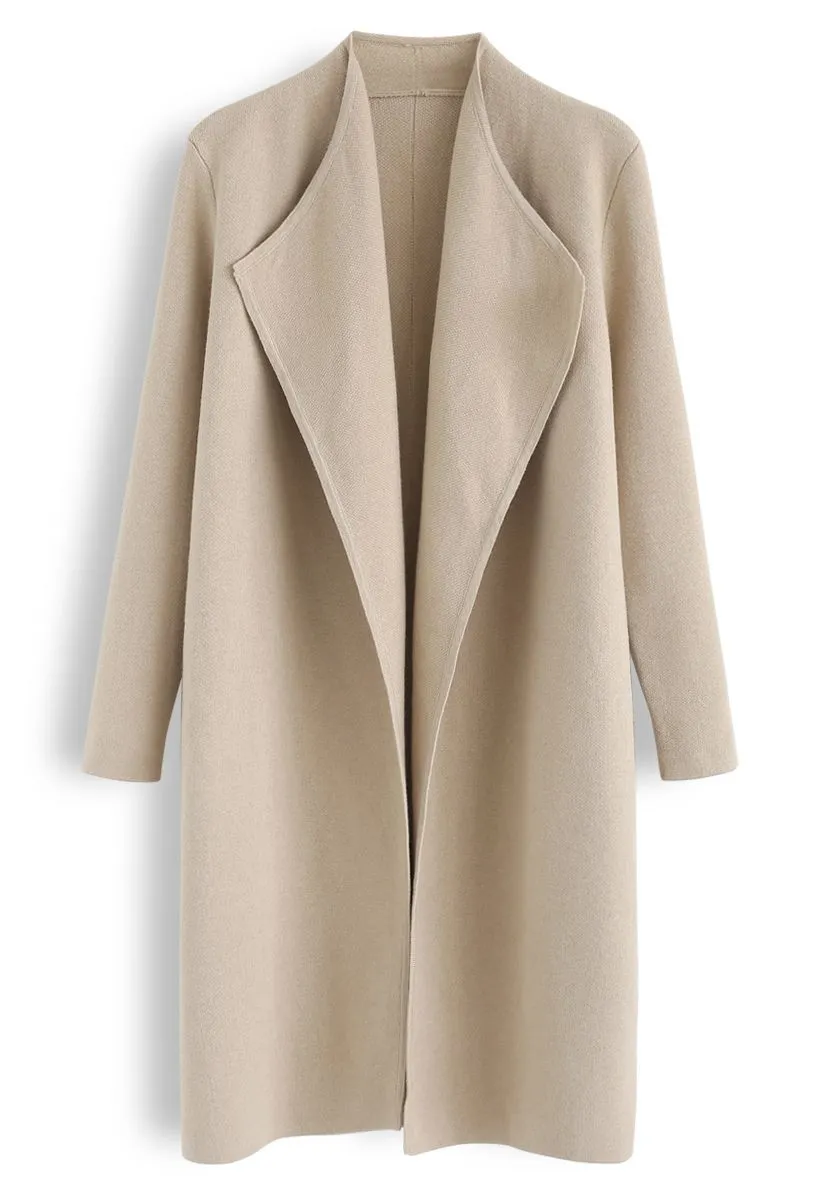 PAIGE | LIGHT TAN KNIT COAT WITH OPEN FRONT