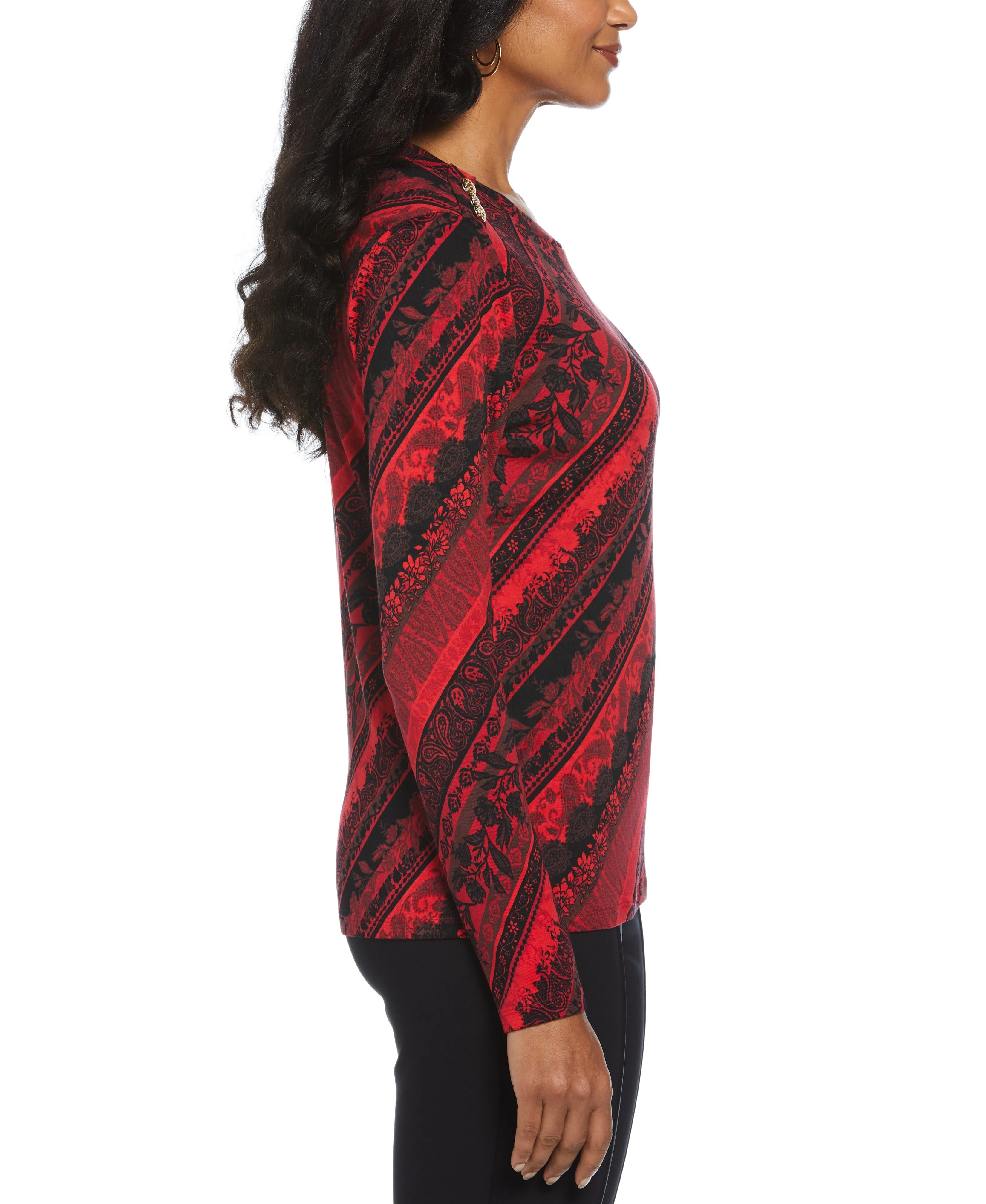 Paisley Stripe Button Detail Top