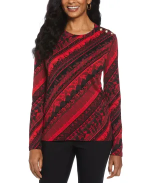 Paisley Stripe Button Detail Top