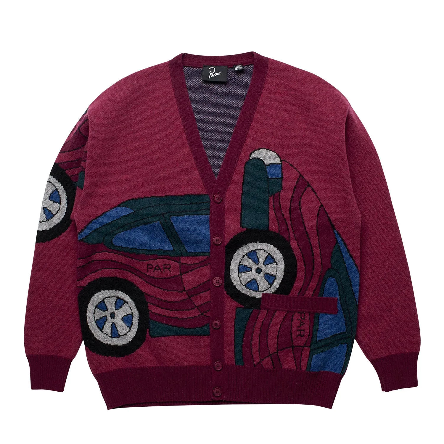 Parra no parking knitted cardigan 'Beet Red'