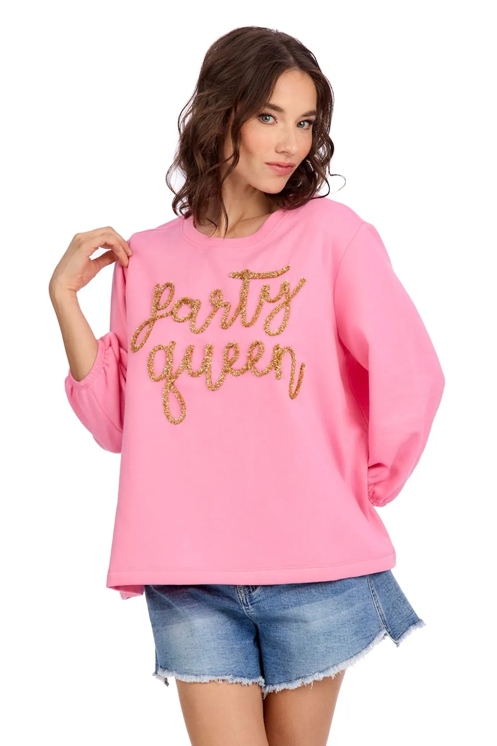 Party Queen Sparkle Sweatshirt - Pink by Mud Pie
