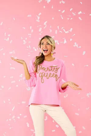 Party Queen Sparkle Sweatshirt - Pink by Mud Pie