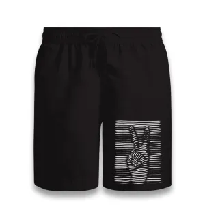 Peace Hand Sign in 3D Black Shorts